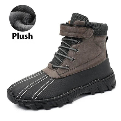 Winter Fleece Lace-up Snow Boots For Men Women Waterproof And Anti-slip Outdoor Work Boot Fashion Warm Mid-tube Cotton Shoes Men - www.Shopthatapp.com