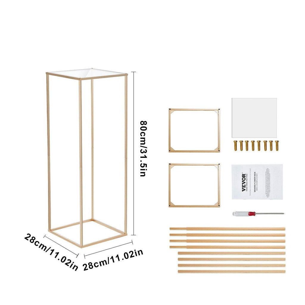 10PCS 31.5inch High Wedding Flower Stand, With Acrylic Laminate,Metal Vase Column Geometric Centerpiece Stands, Gold Rectangular Floral Display Rack For Events Reception, Party Decoration - www.Shopthatapp.com