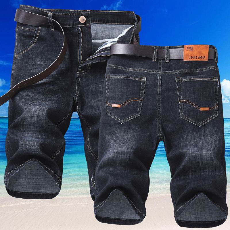 Jeans Shorts Men Elastic Straight Denim Mid Waist Loose Shorts - www.Shopthatapp.com