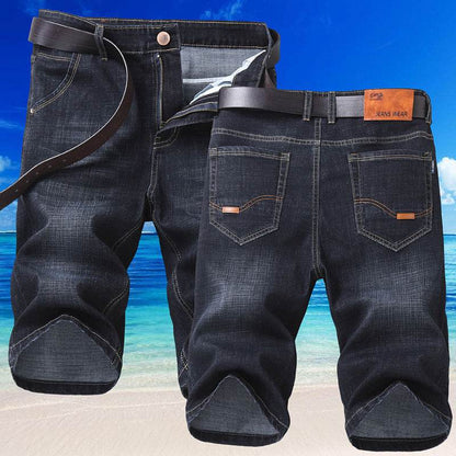 Jeans Shorts Men Elastic Straight Denim Mid Waist Loose Shorts - www.Shopthatapp.com