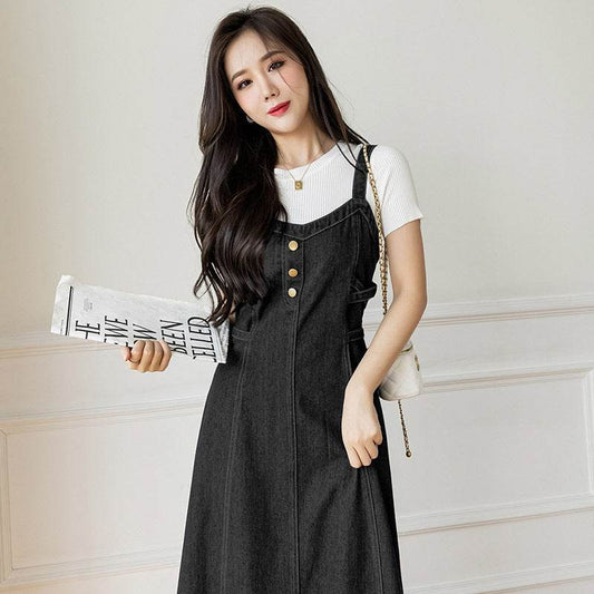 Spring And Autumn New Korean Style Casual All-matching Jeans Suspender Dress - www.Shopthatapp.com