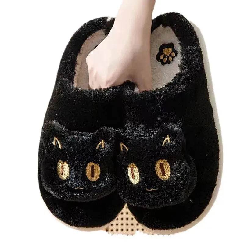 Winter Cotton Cat Slippers Soft Plush Comfy Warm Couple Slip-On House Cute Cat Face Slippers For Winte - www.Shopthatapp.com