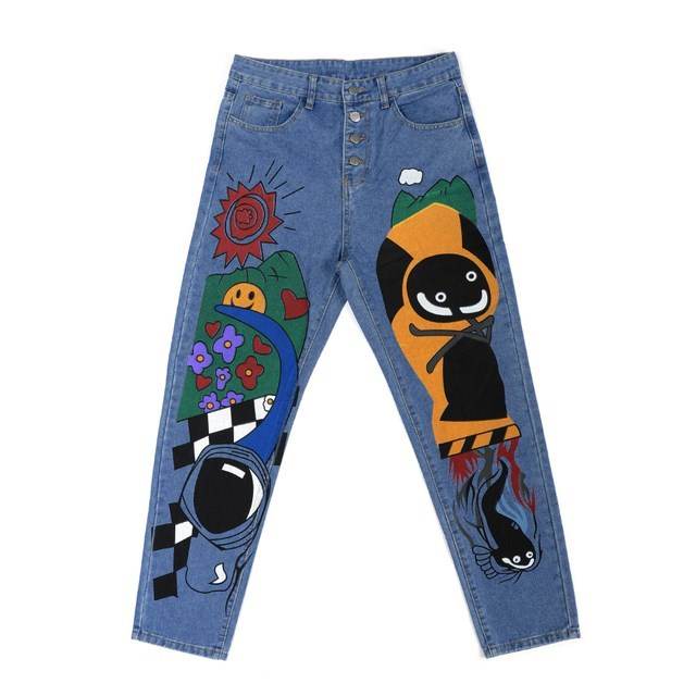 Cartoon Printed Jeans  Pants Trousers For Women - www.Shopthatapp.com