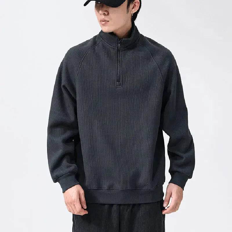 Autumn Winter half zip Stand-collar Fleece Sweatshirt Pullover tops for men - www.Shopthatapp.com