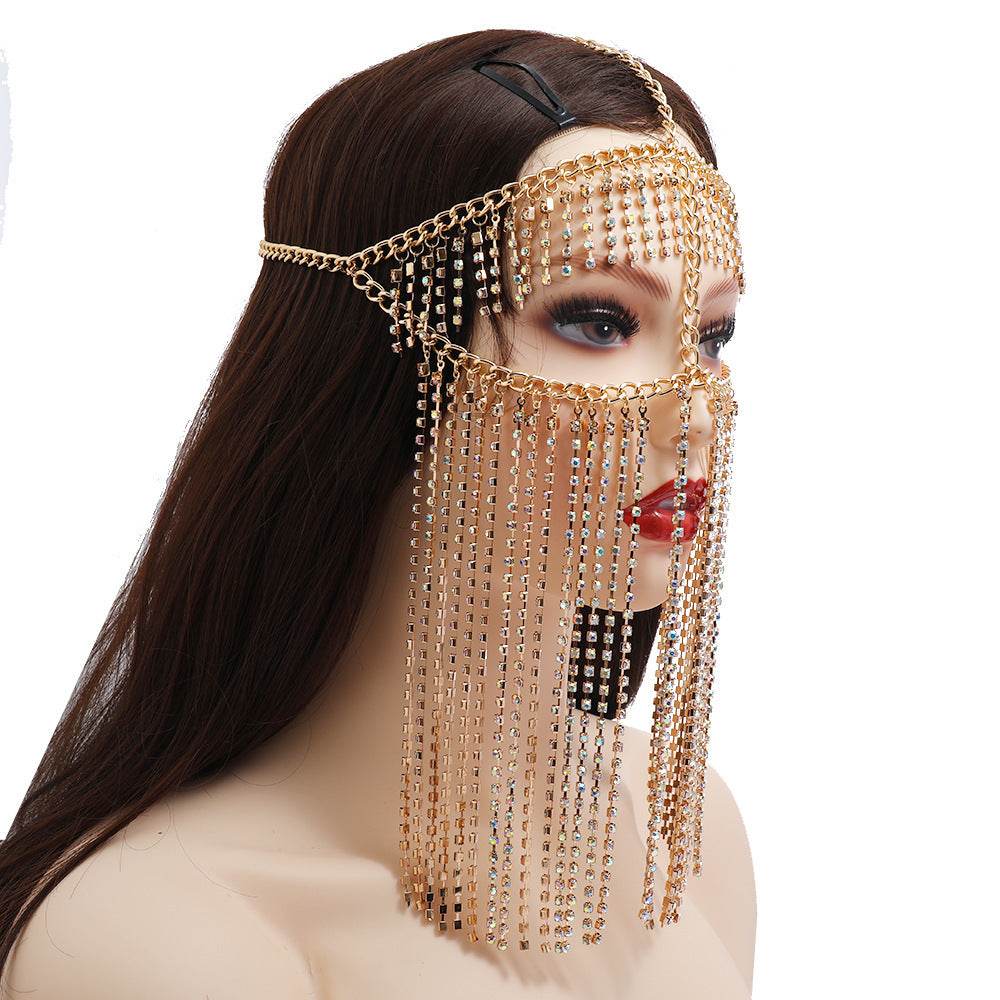 Punk Rhinestone Tassel Fringed Face Mask Head Chains - www.Shopthatapp.com