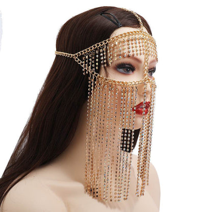 Punk Rhinestone Tassel Fringed Face Mask Head Chains - www.Shopthatapp.com