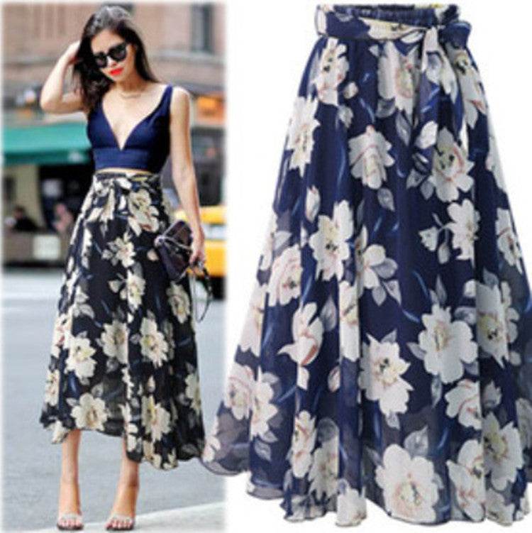 Women Formal Work Office High Waist Floral Midi Big Swing Chiffon Skirt - www.Shopthatapp.com