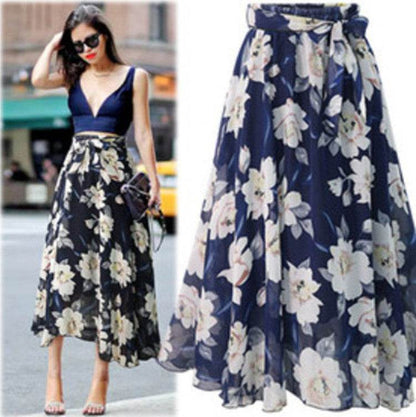 Women Formal Work Office High Waist Floral Midi Big Swing Chiffon Skirt - www.Shopthatapp.com