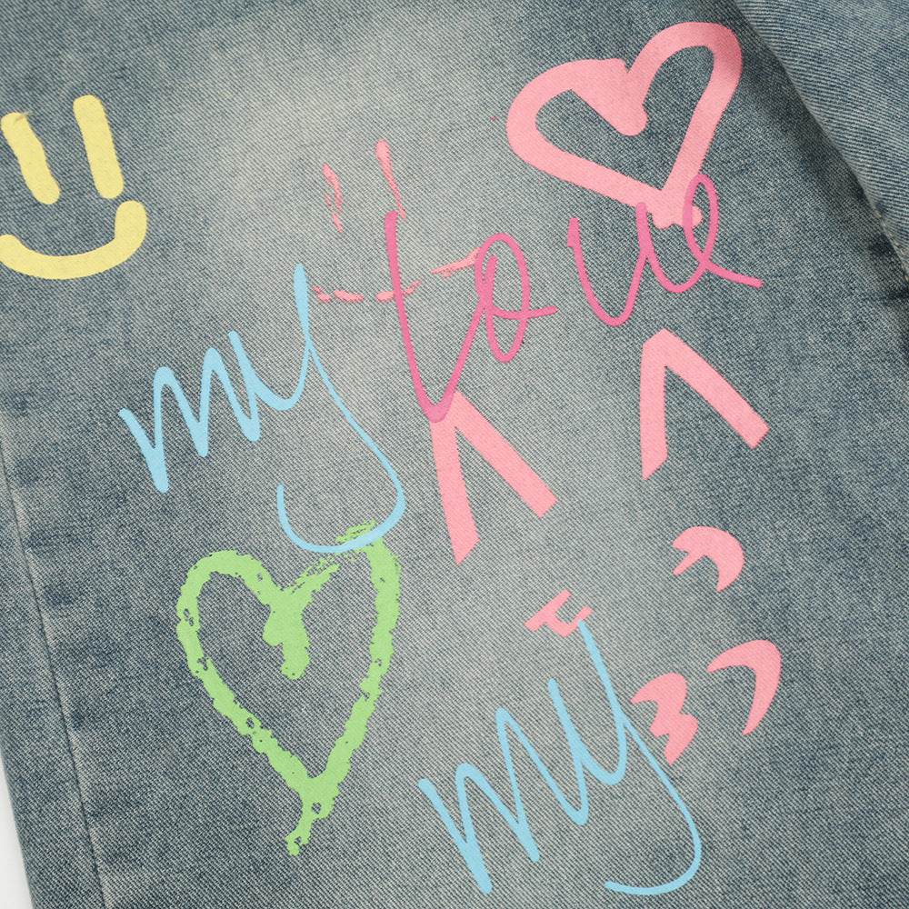 Hand Painted Graffiti Printing Denim Shorts Men Jeans - www.Shopthatapp.com