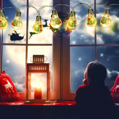 1Pc 13.78FT Christmas Snow Globe String Light Battery Powered 10 LED Bulbs Indoor Christmas Lights With Pine Needles Snowflakes Berries - www.Shopthatapp.com