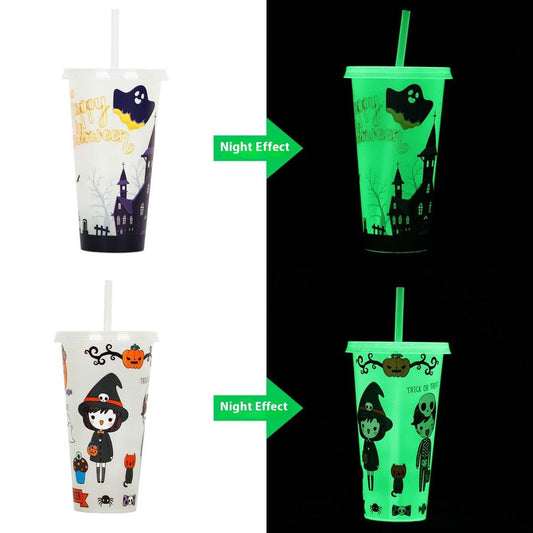 720ml Plastic Sippy Cup Halloween Luminous Straw Cup - www.Shopthatapp.com