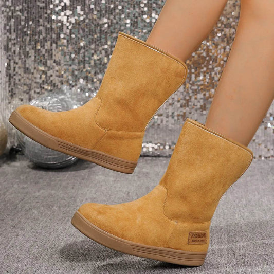 Women's Snow Boots Winter Warm Non-slip Flat Mid-calf Boot Plus Velvet And Thickened Cotton Shoes - www.Shopthatapp.com