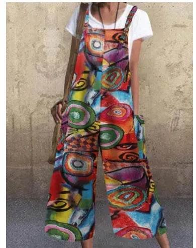 Casual Summer Cotton Floral Sleeveless loose Jumpsuit - www.Shopthatapp.com