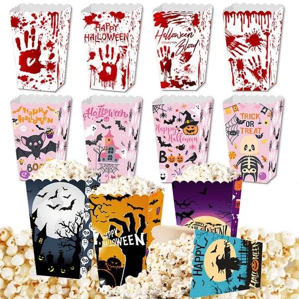 12Pcs Halloween Popcorn Box 3 Designs Spooky Halloween Trick Or Treat Boxes Bloody Theme Party Favor Snack Boxes Candy Cookie Container Paper Boxes For Halloween Holiday Party Supply - www.Shopthatapp.com