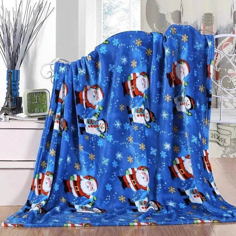 Christmas Elk Snowman Santa Claus Print Blanket Winter Double-sided Flannel Blanket For Sofa Sleeping Shawl - www.Shopthatapp.com