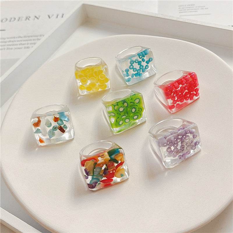 New Transparent Resin Ring Fruit Square Ring Acrylic Ring - www.Shopthatapp.com