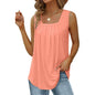 Summer cotton Tops For Women Loose Fit Pleated Square Neck Sleeveless Blouse Tops - www.Shopthatapp.com