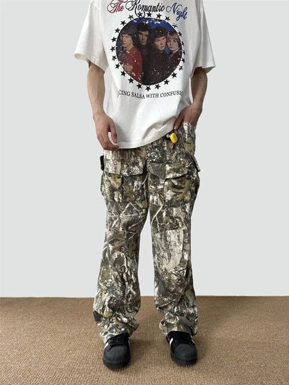 Loose Straight Tree Worn Looking Washed-out Camouflage Printed Cargo pant Men - www.Shopthatapp.com