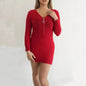 Bodycon V-Neck Long Sleeve Winter Knit Dress Ins Fashion Solid Color Casual  Mini Dress Women's - www.Shopthatapp.com