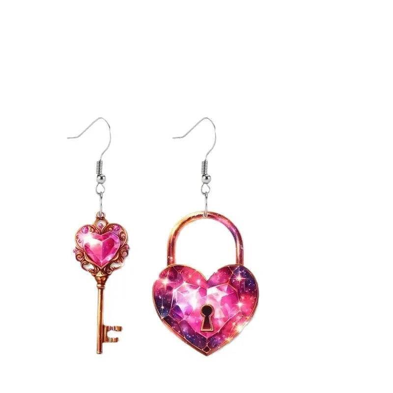 Romantic Key Heart Lock Acrylic Types A And B Earrings - www.Shopthatapp.com