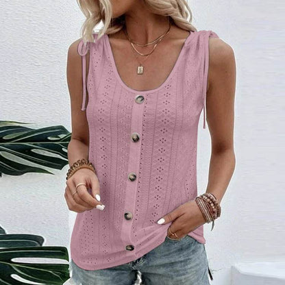 Casual summer U-neck Vest Women Shoulder With Bow Tie Summer blouse top - www.Shopthatapp.com