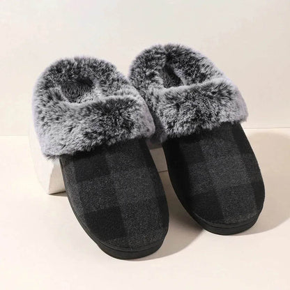 Winter Warm Plaid Plush Slippers Home Indoor Non-slip Bedroom Floor Soft Fuzzy Slipper For Couple Fashion Solid House Shoes - www.Shopthatapp.com