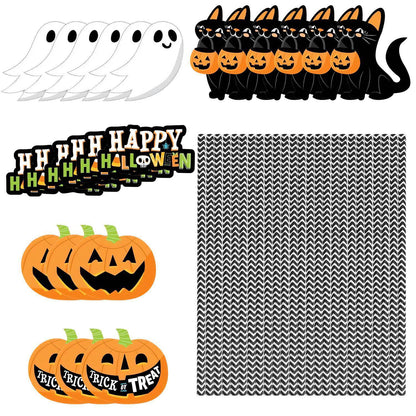 Set Of 25Pcs Halloween Party Striped Decorative Straws Disposable Drinking Straws Paper Straw Decor Happy Halloween Ghost Lantern Black Cat Halloween Party Supplies - www.Shopthatapp.com
