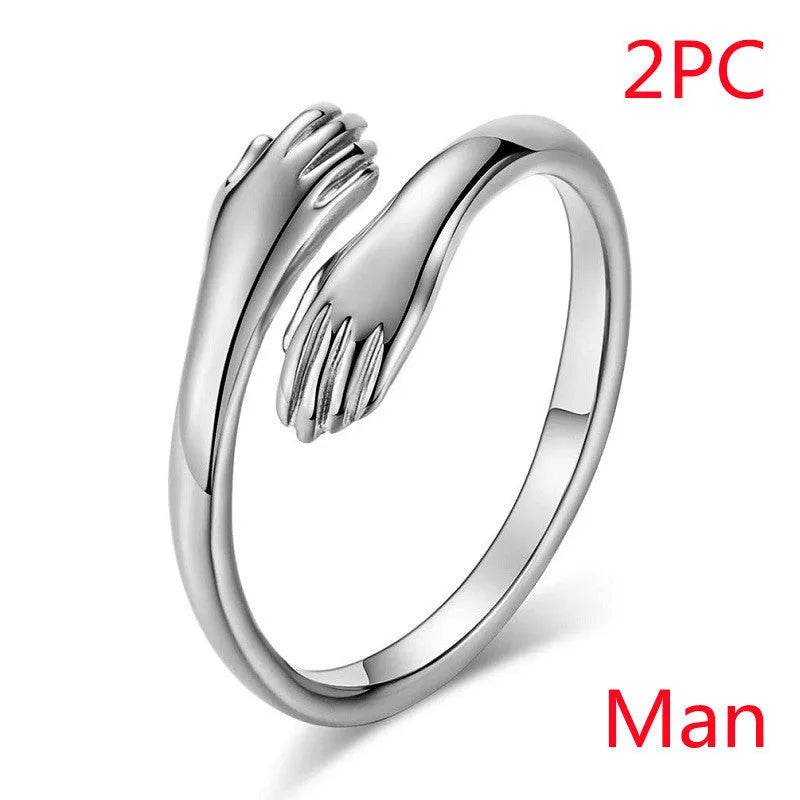 Alloy Simple Hands Hug Ring Opening Adjustable Jewelry - www.Shopthatapp.com