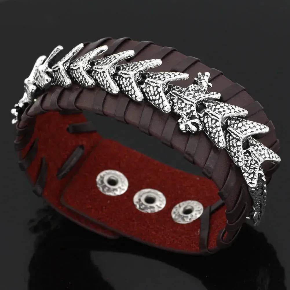 Viking Pirate Kelte Dragon Leather Gothic Bracelet for men - www.Shopthatapp.com