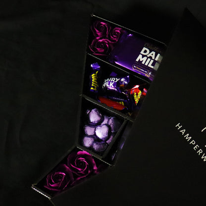 Cadbury Heroes Signature Chocolate Bouquet With Purple Roses-Food and beverage-www.Shopthatapp.com-HamperWell