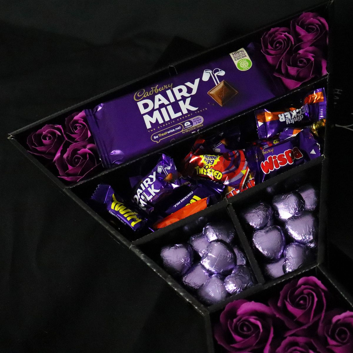 Cadbury Heroes Signature Chocolate Bouquet With Purple Roses-Food and beverage-www.Shopthatapp.com-HamperWell