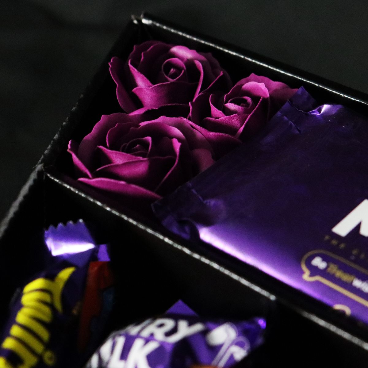 Cadbury Heroes Signature Chocolate Bouquet With Purple Roses-Food and beverage-www.Shopthatapp.com-HamperWell