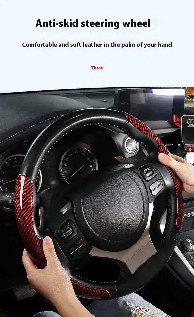 Car Carbon Fiber Pattern Glossy Car Steering Wheel Cover - www.Shopthatapp.com