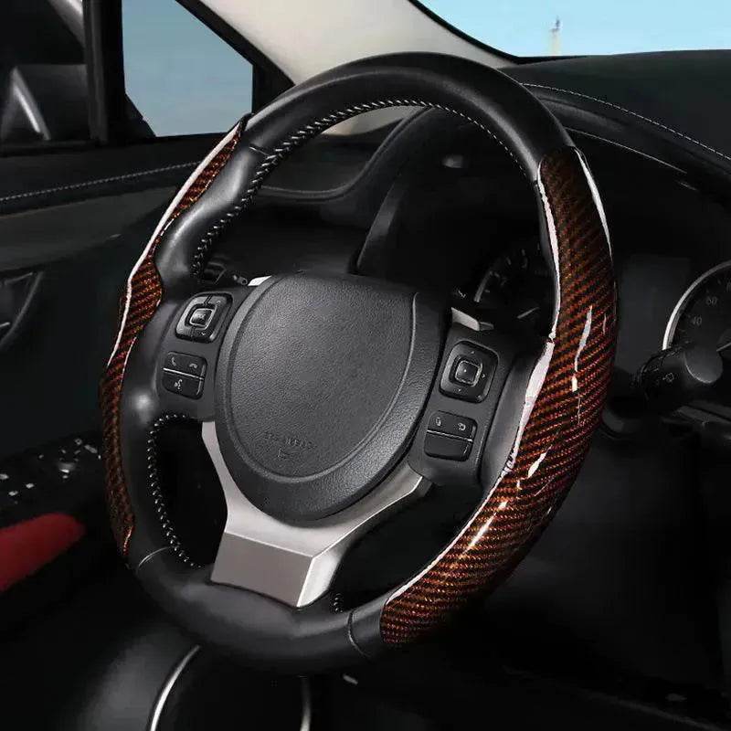 Car Carbon Fiber Pattern Glossy Car Steering Wheel Cover - www.Shopthatapp.com