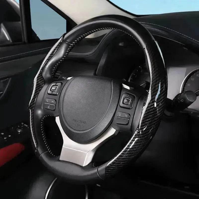 Car Carbon Fiber Pattern Glossy Car Steering Wheel Cover - www.Shopthatapp.com