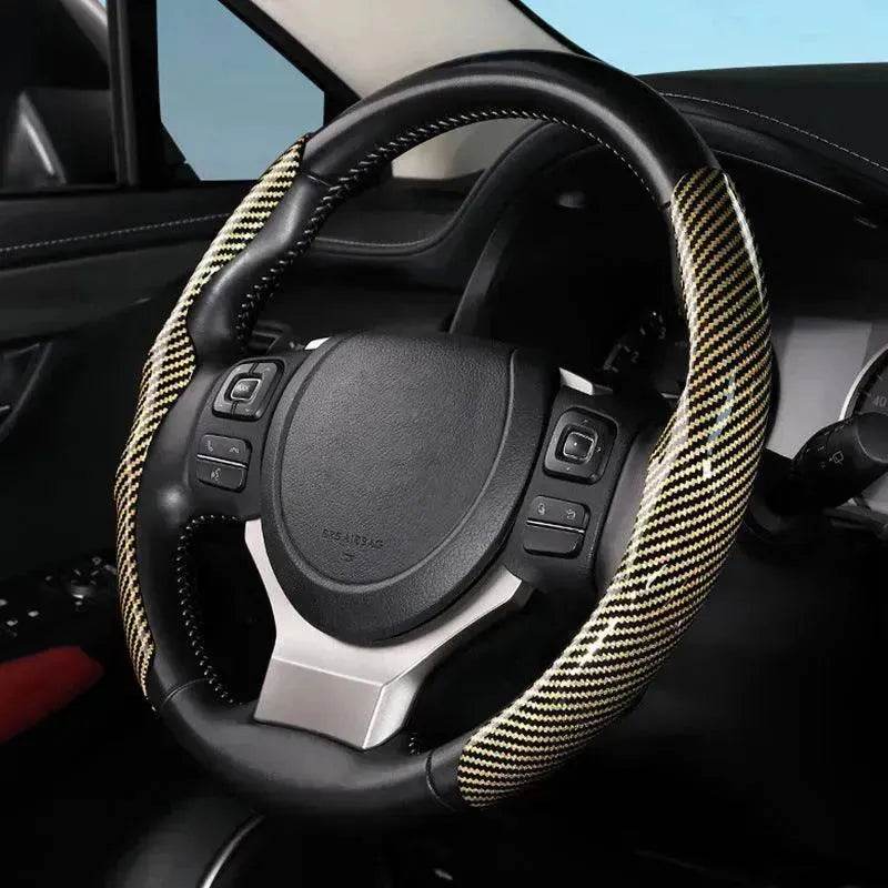 Car Carbon Fiber Pattern Glossy Car Steering Wheel Cover - www.Shopthatapp.com