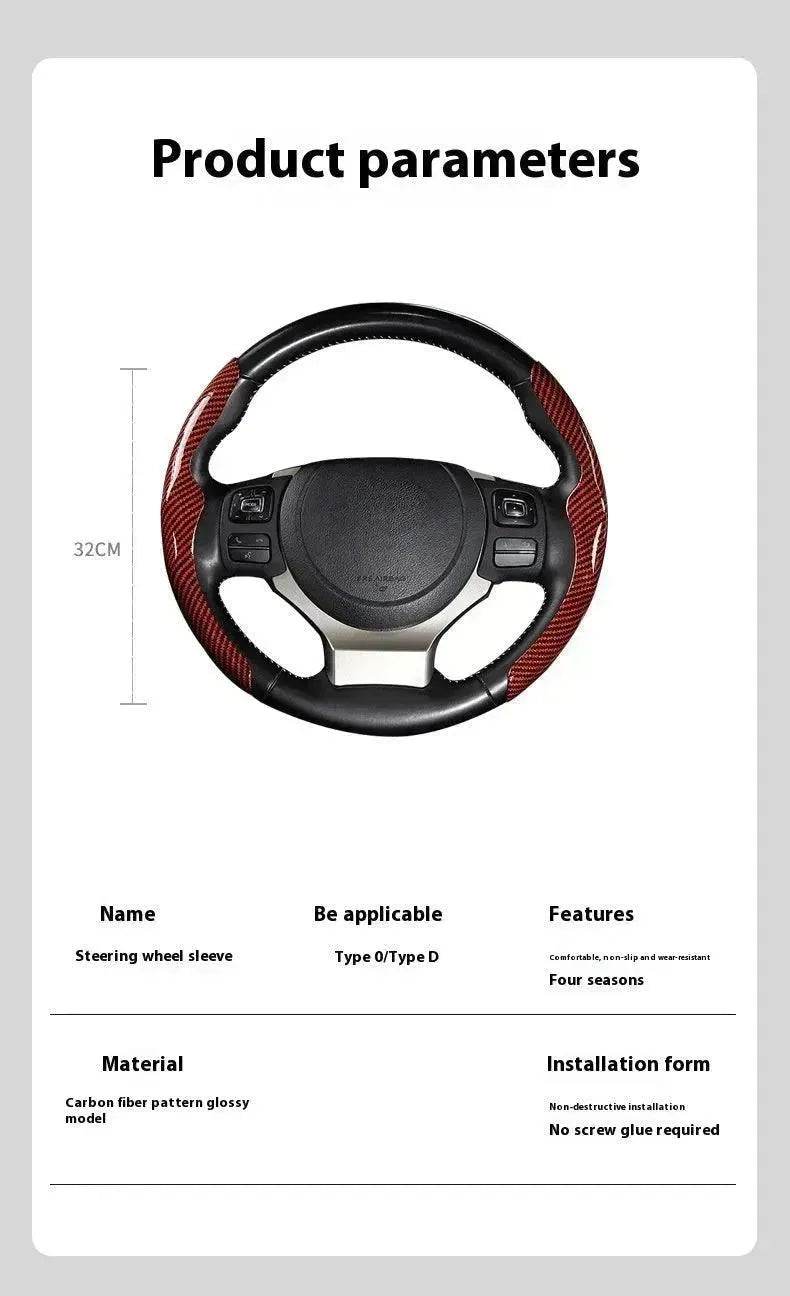 Car Carbon Fiber Pattern Glossy Car Steering Wheel Cover - www.Shopthatapp.com