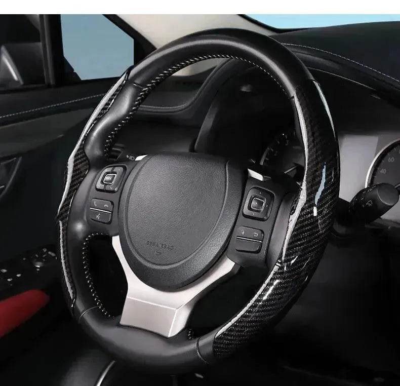 Car Carbon Fiber Pattern Glossy Car Steering Wheel Cover - www.Shopthatapp.com