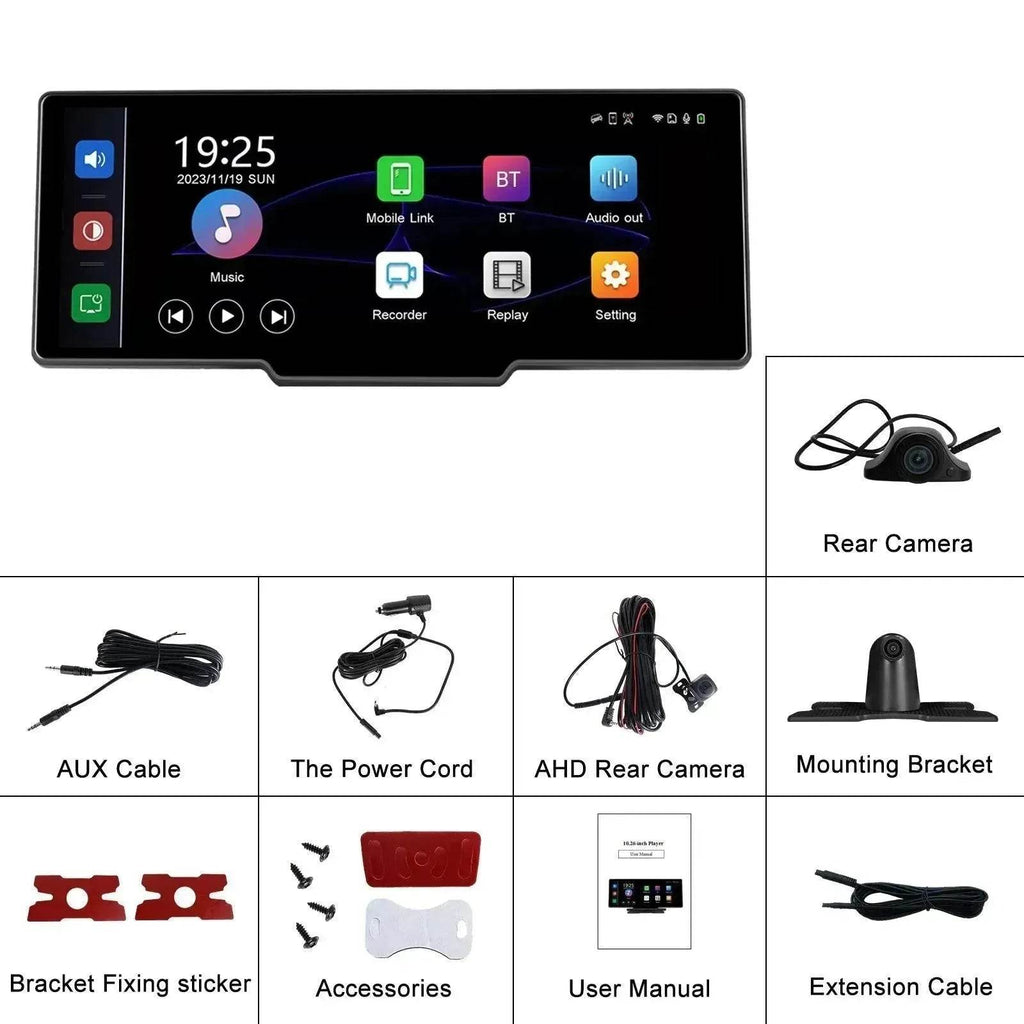 Car Smart Player HD PND 10 26-inch DVR With Rear View Three-way Camera Car play Android Auto reversing  Wide angle 1920x1080 HD Car Camera - www.Shopthatapp.com