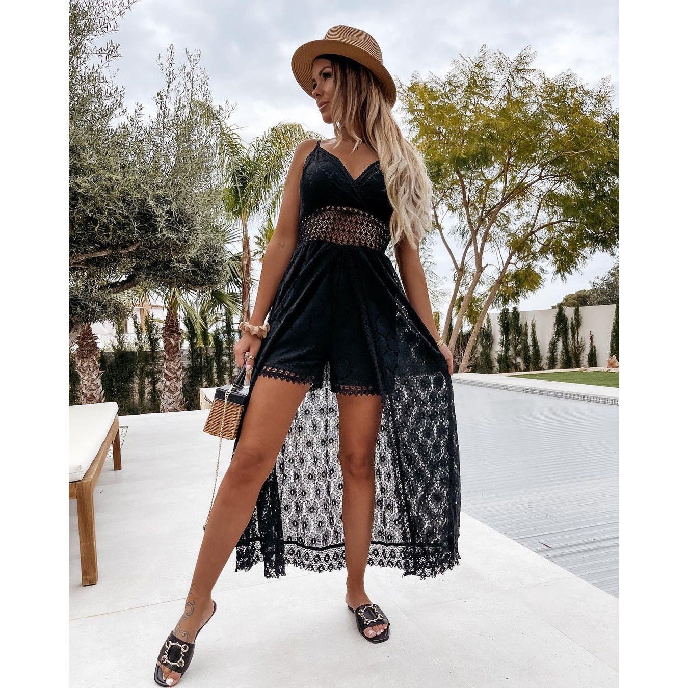 Caroline Crochet Jumpsuit Dress with Shorts - www.Shopthatapp.com