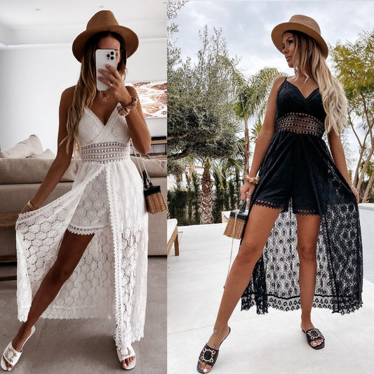 Caroline Crochet Jumpsuit Dress with Shorts - www.Shopthatapp.com
