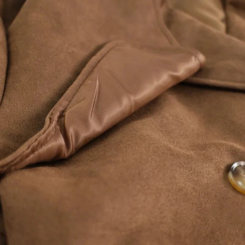 Casey Double Breasted Lapel Shift Suede Coat With Belt - www.Shopthatapp.com