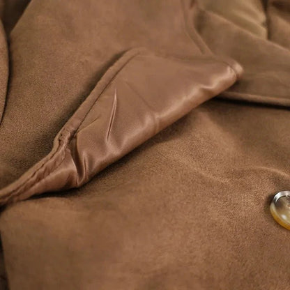 Casey Double Breasted Lapel Shift Suede Coat With Belt - www.Shopthatapp.com