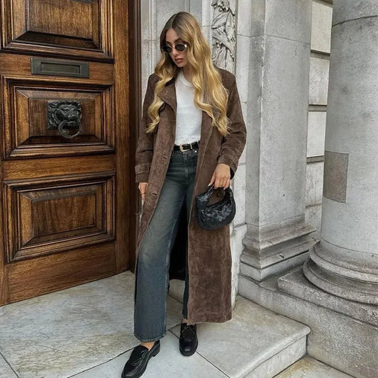 Manteau en daim croisé à revers et ceinture Casey