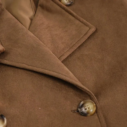 Casey Double Breasted Lapel Shift Suede Coat With Belt - www.Shopthatapp.com
