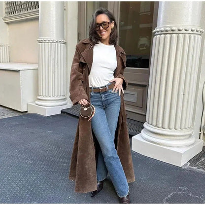Casey Double Breasted Lapel Shift Suede Coat With Belt - www.Shopthatapp.com