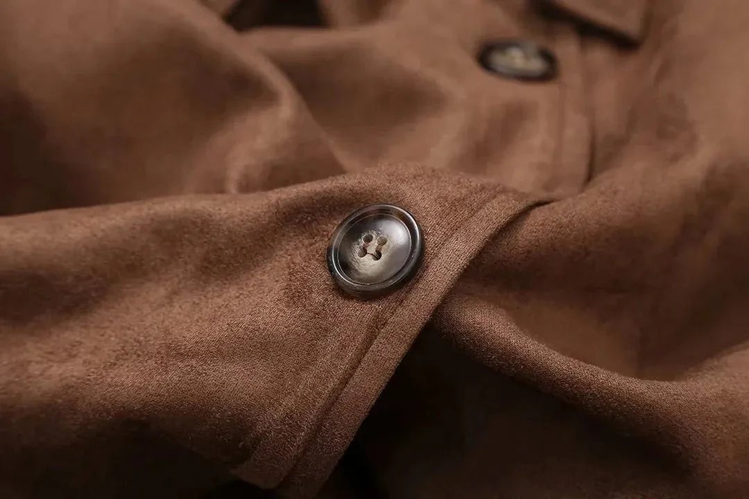 Casey Double Breasted Lapel Shift Suede Coat With Belt - www.Shopthatapp.com