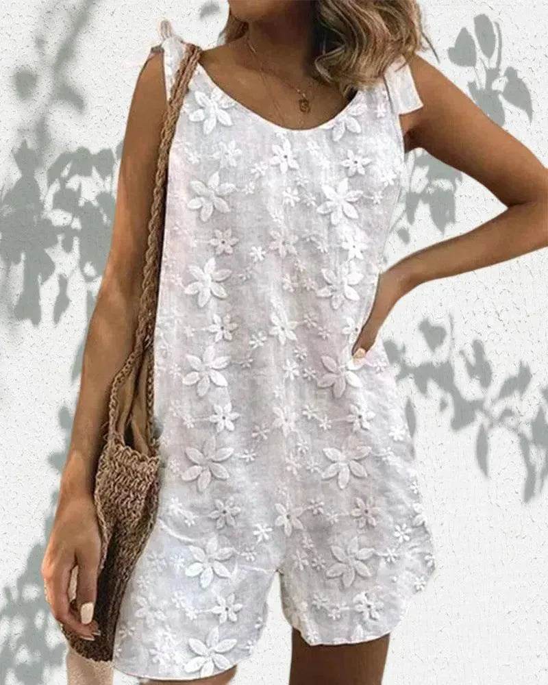 Casual And Sweet Lace Bow Shoulder Strap Jumpsuit - www.Shopthatapp.com