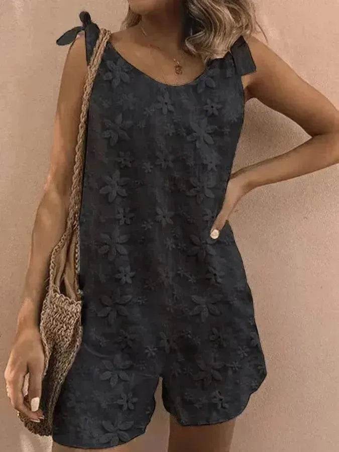 Casual And Sweet Lace Bow Shoulder Strap Jumpsuit - www.Shopthatapp.com