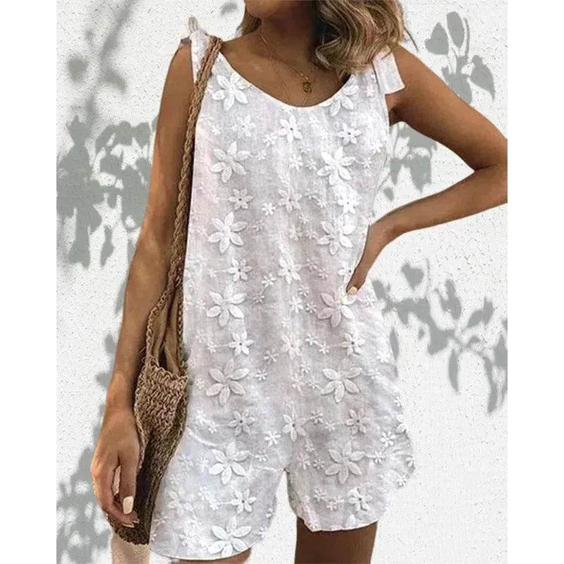 Casual And Sweet Lace Bow Shoulder Strap Jumpsuit - www.Shopthatapp.com